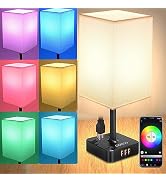 cozoo Bluetooth/WiFi RGB & USB Bedside Table Lamp with 3 USB Charging Ports and 2 Outlets Power S...
