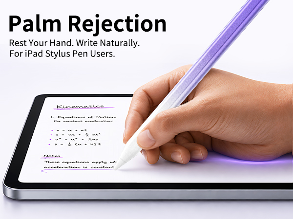 Palm Rejection for natural writing with iPad Stylus, iPad Pen, iPad A16 Pencil and Apple Pen.