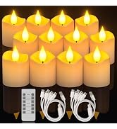 Yme Rechargeable LED Tea Lights, 12pcs Battery Operated Flameless Fake Votive Candles Flickering ...