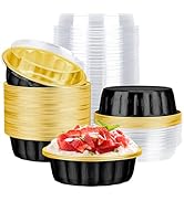 EUSOAR Disposable Ramekins with Lids, Black Gold 50 Pack 14.2oz Aluminum Foil Mini Cake Loaf Pans...