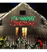 LAMPHOME [Large 48"x18" Twinkle 504 LED Merry Christmas Neon Motif Super-Bright Green and Red LED...