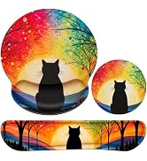 Mouse Pad with Wrist Rest Cute Black Cat Set,Qomolama 3-in-1 Wrist Support Mouse Pad Set,Gaming M...