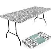 misaya 2 Pack 6 Foot Rectangle Picnic Tablecloth, Elastic Fitted Waterproof Table Cover, Windproo...