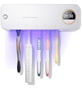 Toothbrush Holder Wall-Mount, 4000mAh Rechargeable, Holds 5 Toothbrushes, Automatic Drying with D...