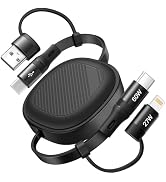 5-in-1 Retractable Multi Charging Cable Fast Charging 60W, USB A/C to C/Lightning Fast Charging C...