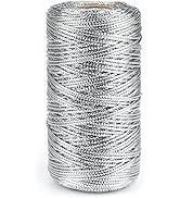 jijAcraft 328 Feet Silver String Twine - 1.5mm Metallic Thread Gift Wrapping - 16Ply Inelastic Ma...