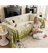 UWWGKK Couch Cover Blanket Reversible for Spring, Chenille Sofa Covers with Butterfly Pattern and...