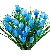 Ruidazon 6 Bundles Tulips Artificial Flowers,30 Heads Outdoor Artificial Tulip Faux Plastic Green...