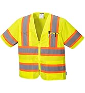 Portwest US383 Augusta Sleeved Hi Vis Reflective Safety Vest with Pockets ANSI Class 3 Yellow, X-...
