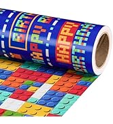 RUSPEPA Reversible Boys Birthday Wrapping Paper Roll, Mini Roll Colorful Pixel Art and Building B...