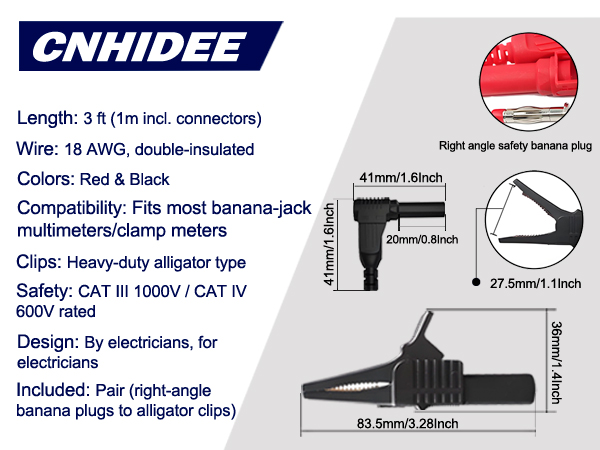 Heavy Duty Alligator Clips Test Leads for Multimeter & Voltmeter