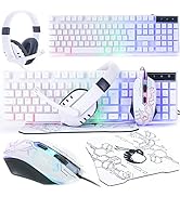 Gaming Keyboard and Mouse and Gaming Headset & Mouse Pad, Wired LED RGB Backlight Bundle for PC G...