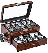BEWISHOME High-End Watch Box, 20-Slot Watch Case with Large Glass Lid, Luxury watch cases for men...