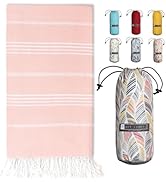 BAY LAUREL Turkish Beach Towel with Travel Bag 39 x 71 Quick Dry Sand Free Lightweight Large Over...
