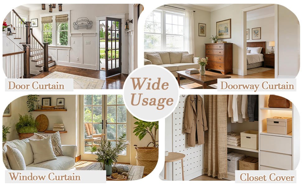 front door, sidelight glazed door, patio glass door, open cabinet, closet cover, room dividers