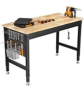 CAMMOO 48" Adjustable Heavy Duty Workbench, 2000 LBS Load Capacity Rubber Wood Work Table with Pe...