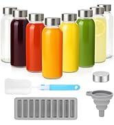 Zukro Glass Water Bottles with Lids 10 oz, Reusable Clear Juice Bottles With Stainless Steel Airt...