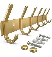 SAYONEYES Brushed Gold Wall Mounted Coat Rack – 17 Inch Stainless Steel Rail with 6 Double Coat H...