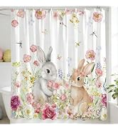 InIsaJace Bunny Easter Shower Curtain, Cute Flower and Rabbits Bath Tub Curtain, Spring Floral Ea...