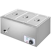 ROVSUN 21QT Electric Commercial Food Warmer, 3-Pan Steam Table Countertop, 6.9 QT/Pan Stainless S...