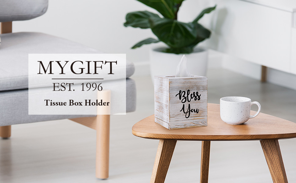 Bless You Shabby Whitewashed Wood Square Tissue Box Holder Cover