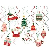 NICROHOME EUR Christmas Decorations, 30 PCS Hanging Swirls Ceiling Decorations with Santa Claus, ...