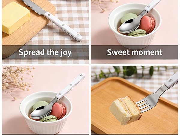 Colorful white handle silverware dinnerware