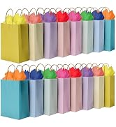 BLEWINDZ 32 Pcs Small Gift Bags with 32 Tissues, 8 Colors Paper Goodie Bags with Handles for Birt...