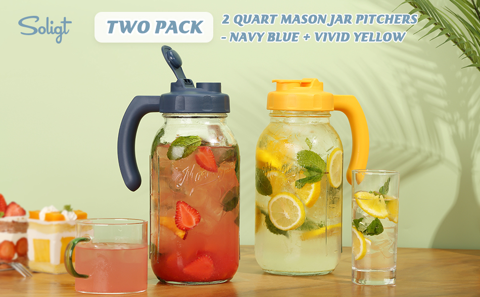 Soligt 2 Pack Mason Jar Drink Pitchers