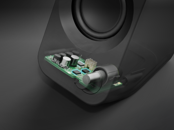 FUNLOGY Speaker Plus cutaway showing the driver and internal circuit board.