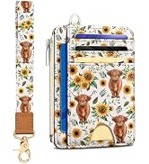 Kelvoris Highland Cow Slim Wallet Women Credit Card Holder, Sunflower Small RFID Blocking Wallet ...
