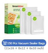 Bonsenkitchen Vacuum Sealer Bags, 20 Gallon 11" x 16"+ 80 Quart 8" x 12"+ 50 Pint 6" x 10", Comme...