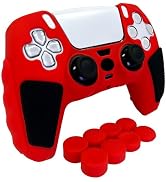 HLRAO Anti-Slip Red PS5 Controller Skin,Soft Thicken Studded Protective Silicone Cover Skin Grips...