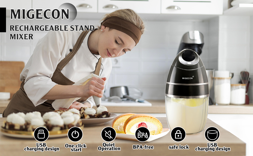 MIGECON Stand Mixer - Egg Beaters Electric Portable Kitchen Mixer,Foam Mixer,Milk Frother,