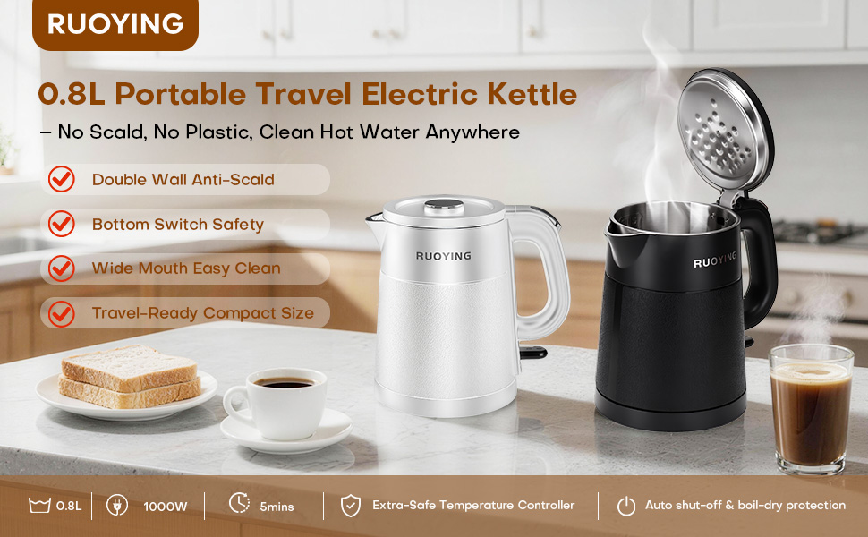 0.8L Portable Travel Electirc Kettle White