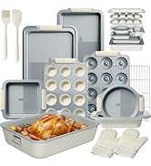 Kikcoin 25 PCS Stackable Baking Pans Set, Non-stick Bakeware Sets with Silicone Handles, 450°F Ov...