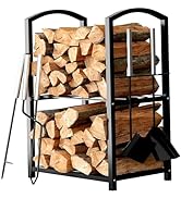 Home-it Firewood Rack Outdoor Indoor - 2-Tier Firewood Holder with Fireplace Tools Set, Brush, Sh...