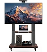 Mobile TV Stand for 32-75inch Flat Curved Screen TV Cart,with Media Shelf Tray,Height Adjustable ...