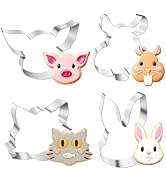 4 Piece Animal Cookie Cutters for Kids, 3.5" Large Cute Cookie Cutters Set with Hamster, Cat, Pig...