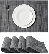 Leetaltree Black and Grey Woven Placemats Set of 4 - Heat Resistant Non-Slip Place mats for Dinin...