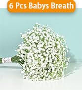 Yastouay Babys Breath Artificial Flowers, 6Pcs Fake White Babys Breath Flowers Artificial Bulk, R...