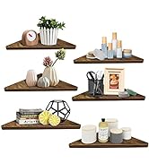 HORLIMER Floating Corner Shelves Set of 6, Rustic Wood Wall Shelves for Bathroom Kitchen Bedroom ...