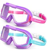 Vvinca 2 Pack Kids Swim Goggles Ages 3-15, Ultra Wide Panoramic View Anti Fog Swim Goggles for Po...