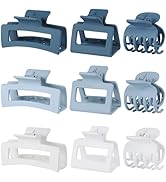 CHANDAT 3 Style Blue Hair Claw Clips Set - 9 pcs Medium Rectangle and Square Clips for Thick and ...