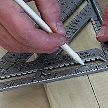 Close-up of high-visibility, laser-etched black markings on the Swanson Speed Square Pro S0100-A