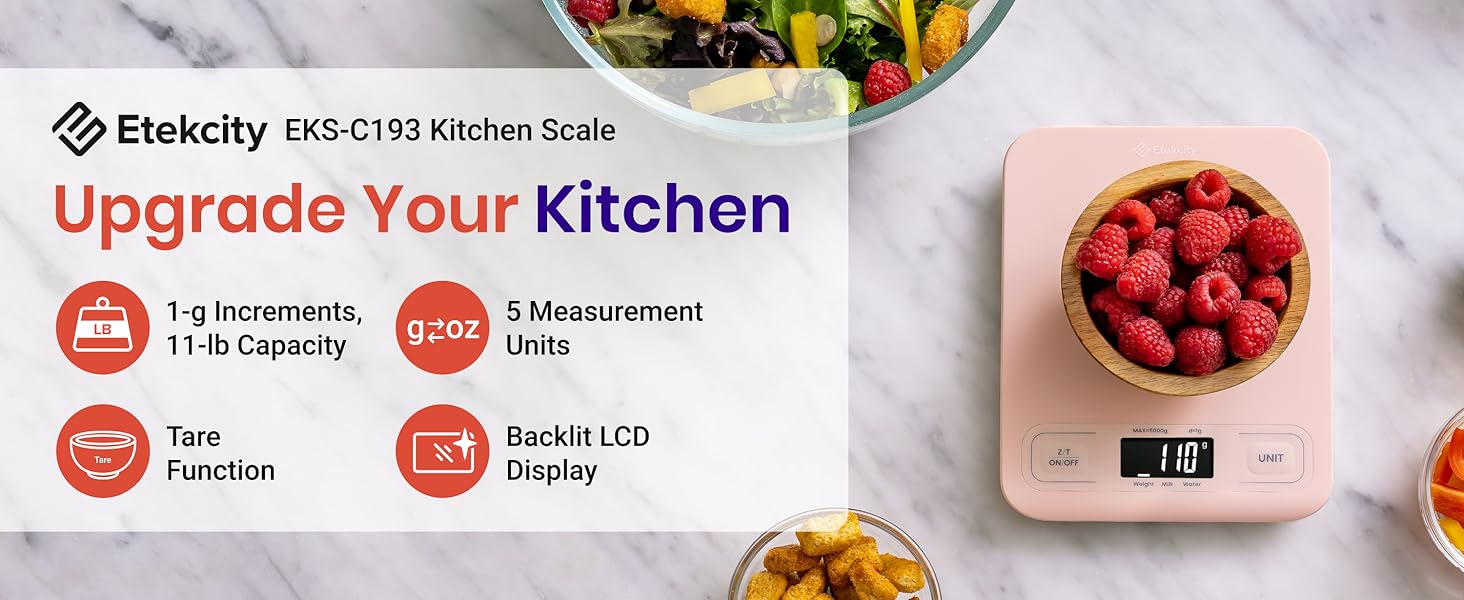 Etekcity EKS-C193 pink kitchen scale, upgrades your kitchen!