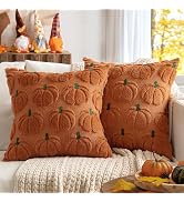 MIULEE Fall Pumpkin Pillow Covers Fall Decor Dark Rust Green Stem 18x18 | Decorative Autumn Harve...
