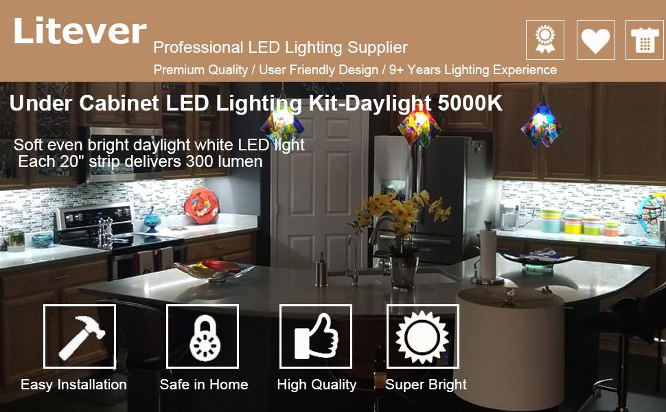 Litever Under Cabinet Lighting Kit Daylight 5000K