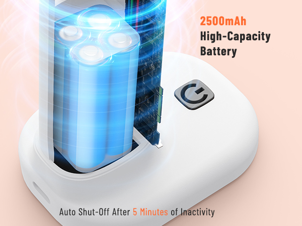 2500mAh high-capacity battery; auto shut-off after 5 minutes of inactivity (energy-saving & safe).