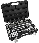 GreatNeck HC82U 82-Piece Mechanic's Tool Set – SAE & Metric, 1/4", 3/8", 1/2" Drive Socket Set, C...